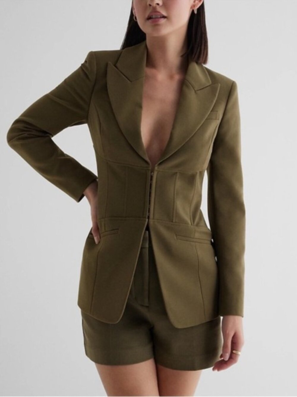 Express Women Olive Sage Green Corset Blazer Jacket size 14